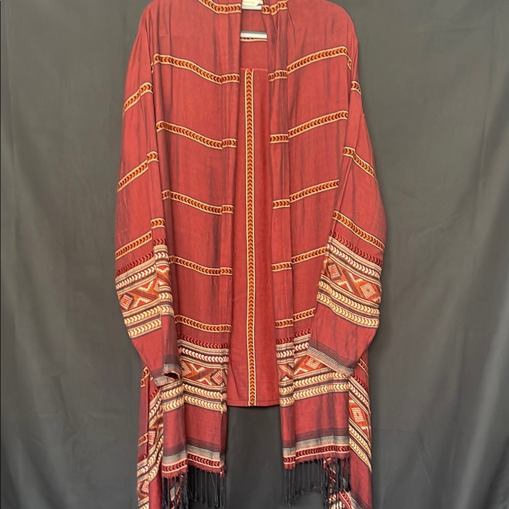 Soft Surroundings Maroon Open-Front Boho Wrap with Fringe